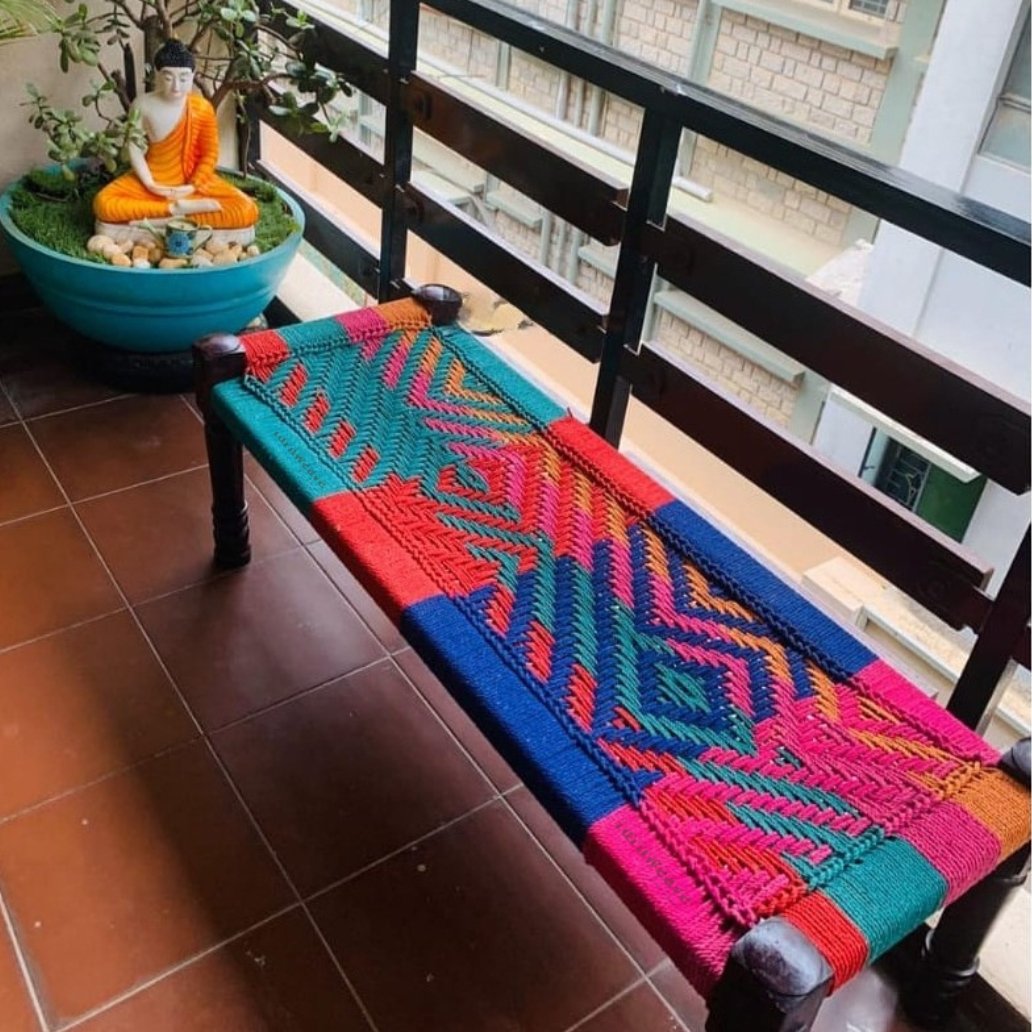 Wooden Patio Balcony Bench in Sheesham Wood (Colorful)