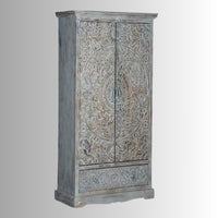 Swift Wooden Carved Storage Almirah with Drawer (Grey)