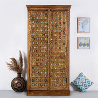 Sahe Wooden Wardrobe in Mosaic Pattern (Teak Finish)