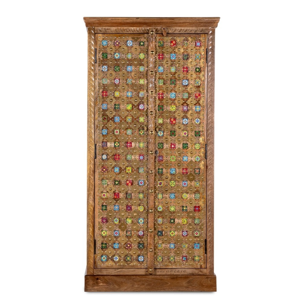 Sahe Wooden Wardrobe in Mosaic Pattern (Teak Finish)