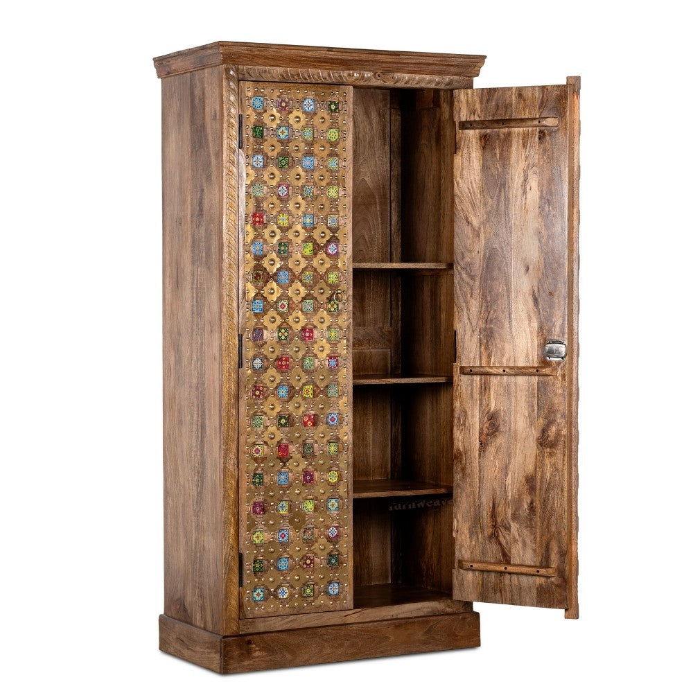 Sahe Wooden Wardrobe in Mosaic Pattern (Teak Finish)