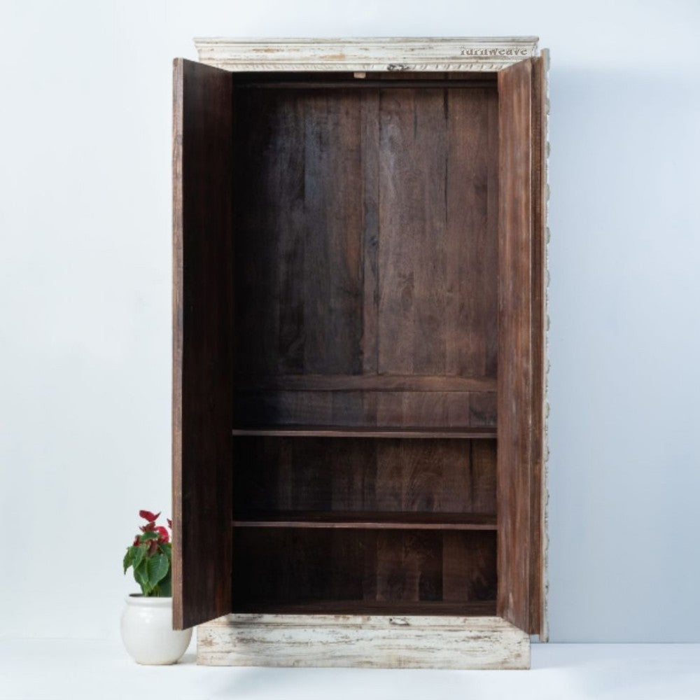 Sahe Wooden Wardrobe in Mosaic Pattern (White Distress)