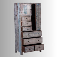 Henke Wooden Carved Wardrobe in Rustic Look