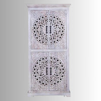 Galken Wooden Carved Wardrobe (Light Grey)