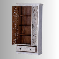 Ining Wooden Carved Wooden Wardrobe Almirah (White Distress)