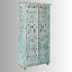 Samia Wooden Carved Storage Wardrobe Almirah (Light Blue Distress)