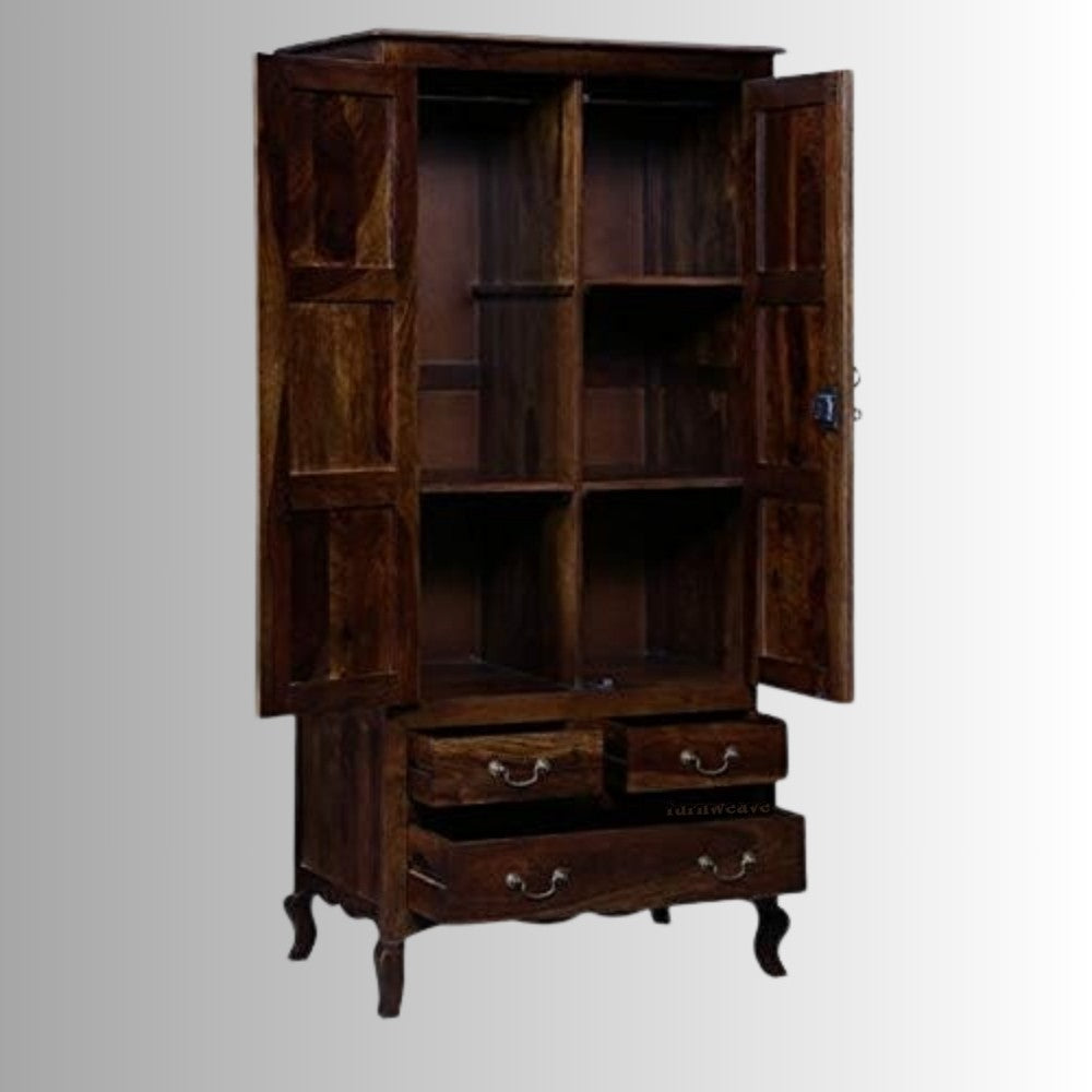 Turni Solid Wood Wardrobe (Teak Brown)