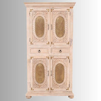 Roha Wooden Brass Fitted Wardrobe (Cream)