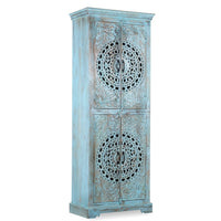 Galken Wooden Carved Wardrobe (Blue Distress)