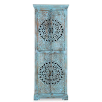 Galken Wooden Carved Wardrobe (Blue Distress)