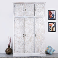 Khame Wooden Carved Storage Three Door Wardrobe with Maliya