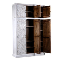 Khame Wooden Carved Storage Three Door Wardrobe with Maliya