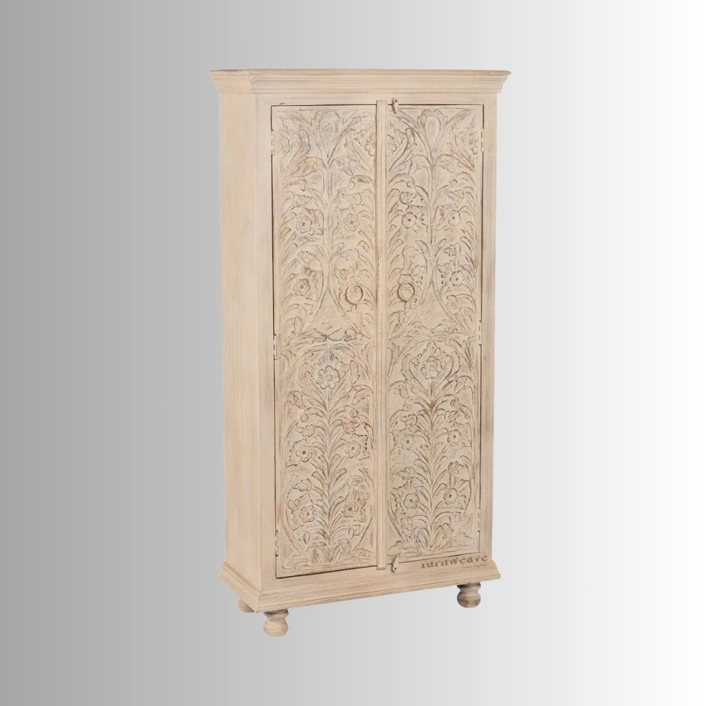 Sefan Wooden Carved Wardrobe (Cream Distress)