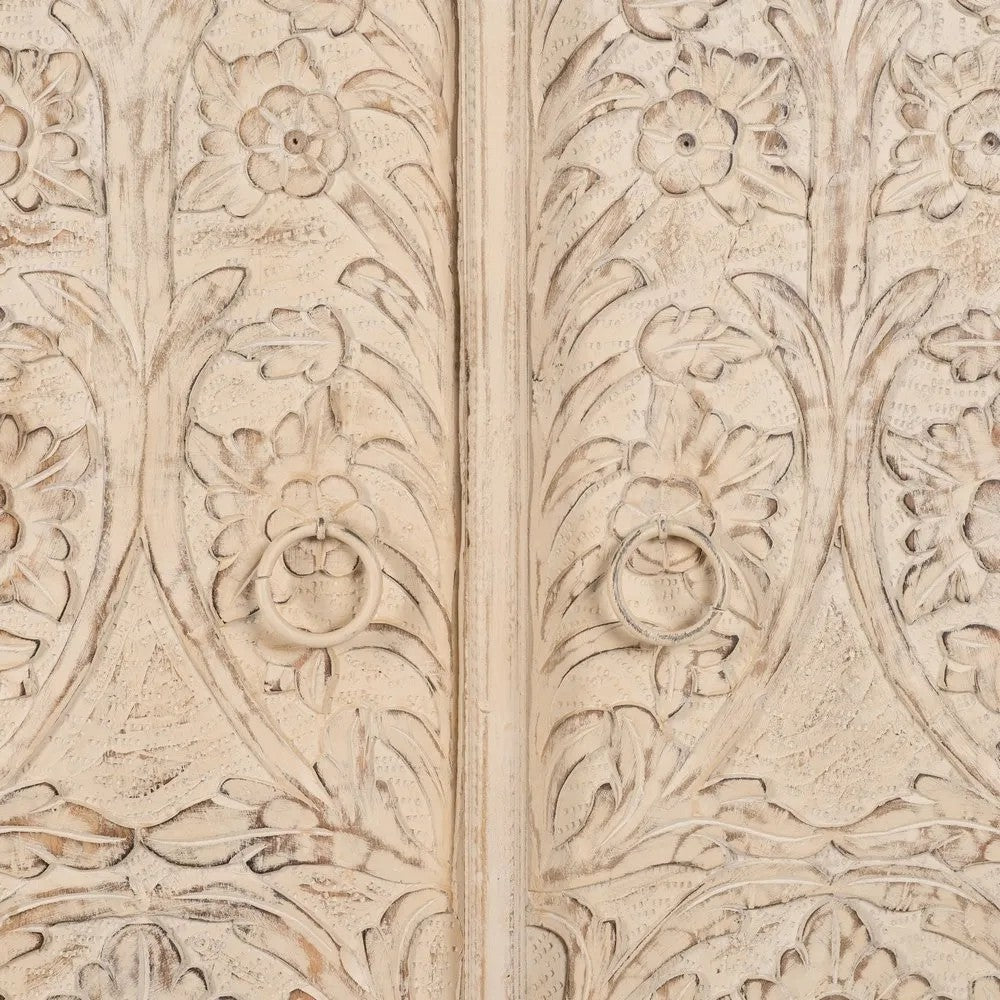 Sefan Wooden Carved Wardrobe (Cream Distress)