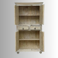 Meuble Wooden Carved Storage Wardrobe Almirah (Off White Distress)