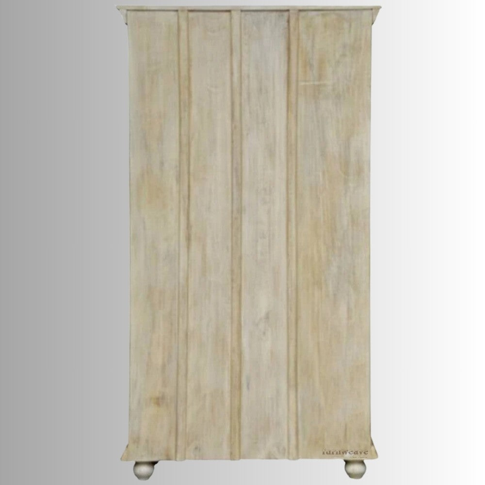 Meuble Wooden Carved Storage Wardrobe Almirah (Off White Distress)