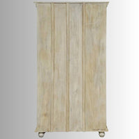 Meuble Wooden Carved Storage Wardrobe Almirah (Off White Distress)