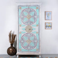 Fise Wooden Carved Distress Wardrobe Almirah (White Distress)