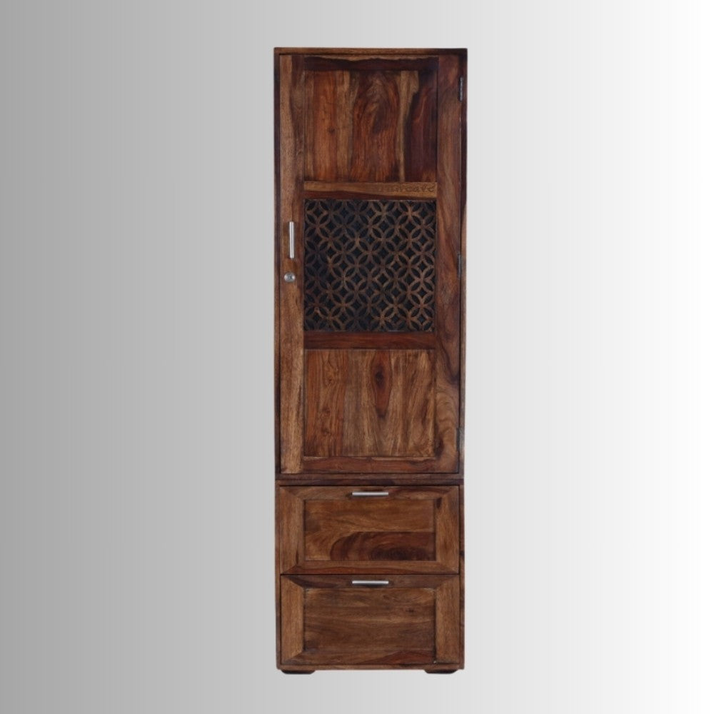 Kunti Wooden Single Door Wardrobe (Teak Brown)