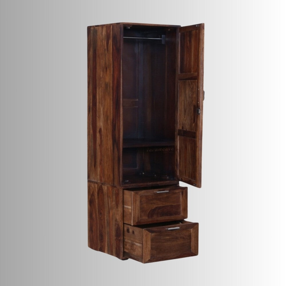 Kunti Wooden Single Door Wardrobe (Teak Brown)