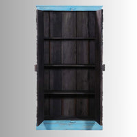 Jodhpur Wooden Carved Almirah for Storage (Blue Distress)