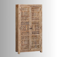 Sabre Wooden Carved Storage Wardrobe Almirah for Storage (Natural Antique)