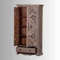 Ining Wooden Carved Wooden Wardrobe Almirah (Brown)