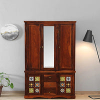 Rinte Wooden Three Door Wardrobe (Teak)