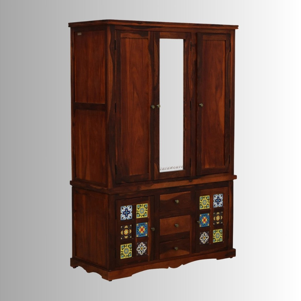 Rinte Wooden Three Door Wardrobe (Teak)