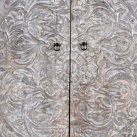 Rakhte Wooden Carved Distress Wardrobe (Grey Distress)