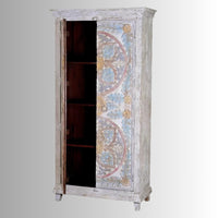 Fise Wooden Carved Distress Wardrobe Almirah (White Rustic)