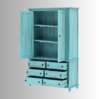 Akia Wooden Distress Wardrobe for Storage (Blue Distress)