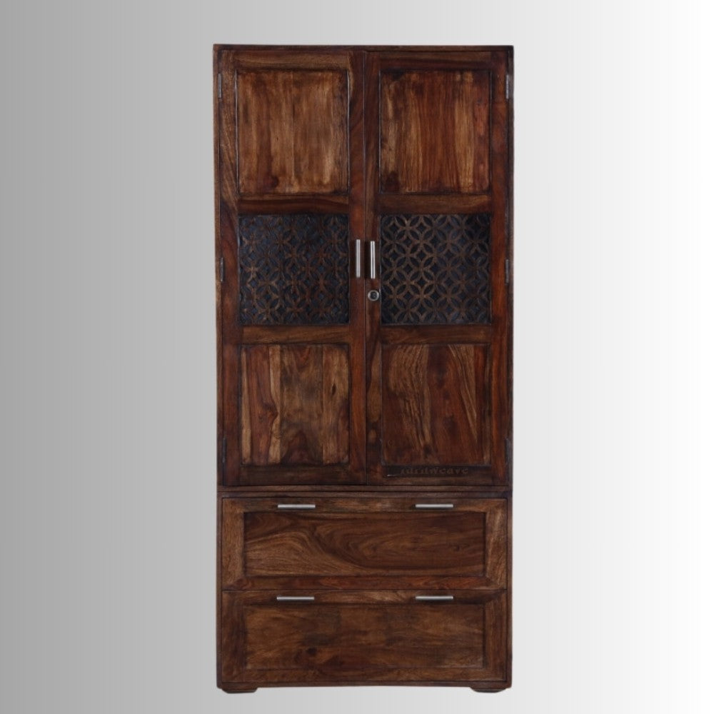 Kunti Wooden Two Door Wardrobe (Teak Brown)