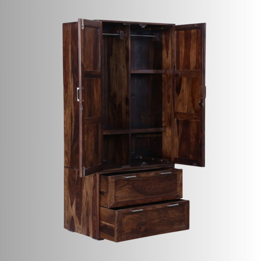 Kunti Wooden Two Door Wardrobe (Teak Brown)