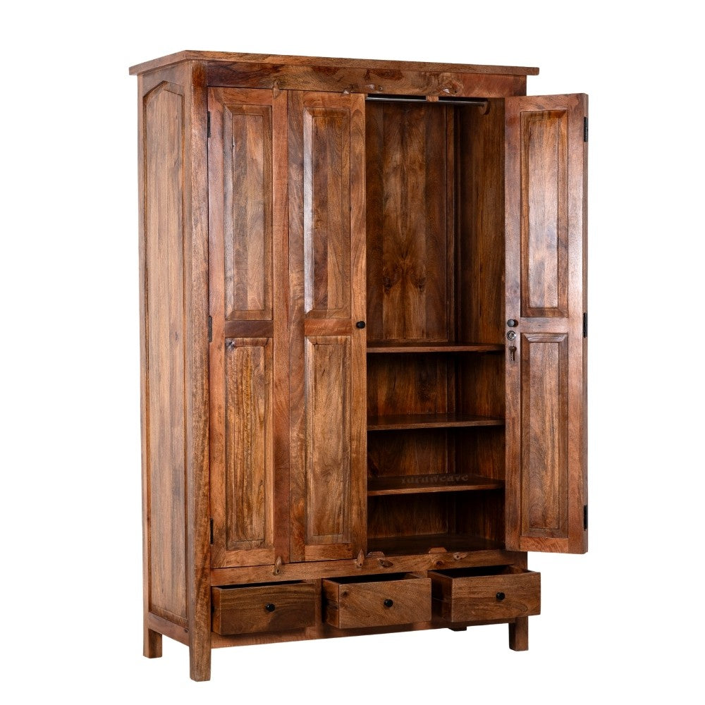 Temo Wooden Antique Finish Wardrobe (Teak Finish)