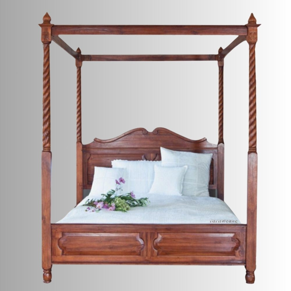 Samce Wooden Poster Bed (Honey)