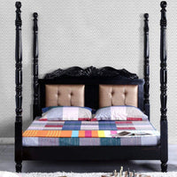 Carlo Wooden Upholstered Poster Bed (Black)