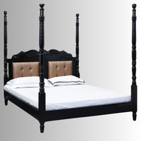 Carlo Wooden Upholstered Poster Bed (Black)