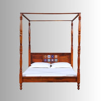 Raj Haveli Wooden Poster Bed (Honey)