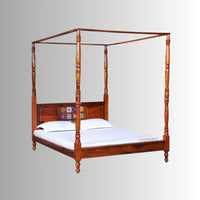 Raj Haveli Wooden Poster Bed (Honey)