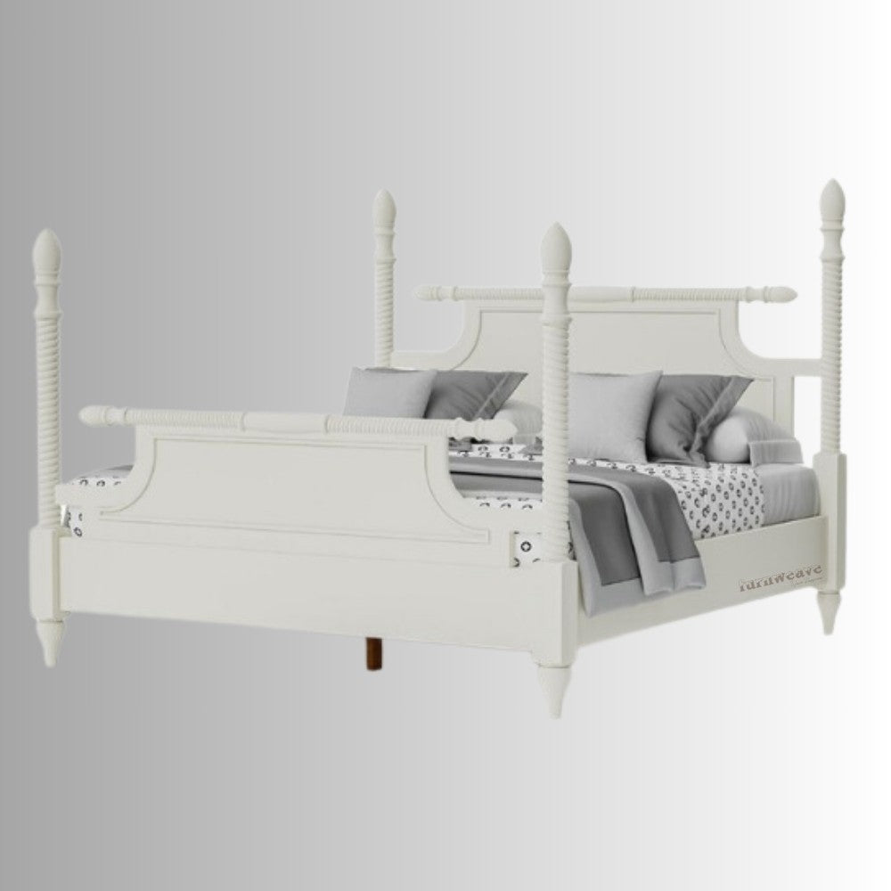 Wikan Wooden Designer Poster Bed (White)