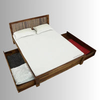 Teris Wooden Storage Bed With Drawers (Light Brown)