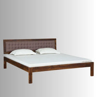 Sinva Wooden Upholstered Bed (Honey) | Wooden Bedside Tables | Furnweave