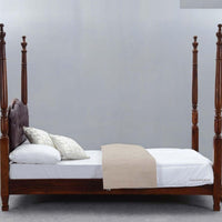 Emiko Wooden Poster Upholstered Bed (Teak)