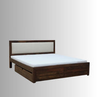 Calste Wooden Upholstered Bed With Drawers (Walnut) | Wooden Bedside Tables | Furnweave