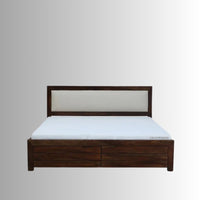 Calste Wooden Upholstered Bed With Drawers (Walnut)