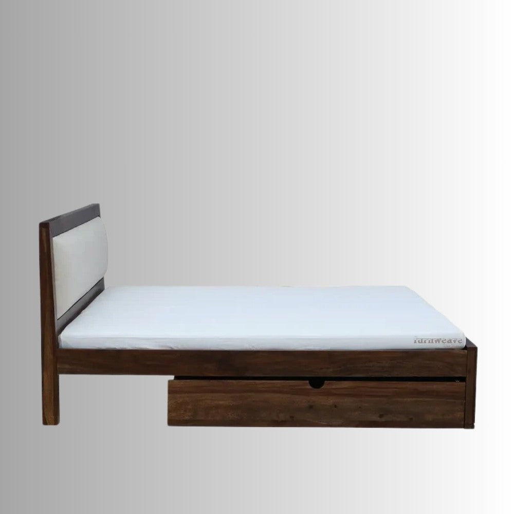 Calste Wooden Upholstered Bed With Drawers (Walnut)