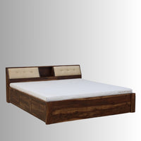 Ditar Solid Wood Essential Bed With Storage (Walnut) | Wooden Bedside Tables | Furnweave