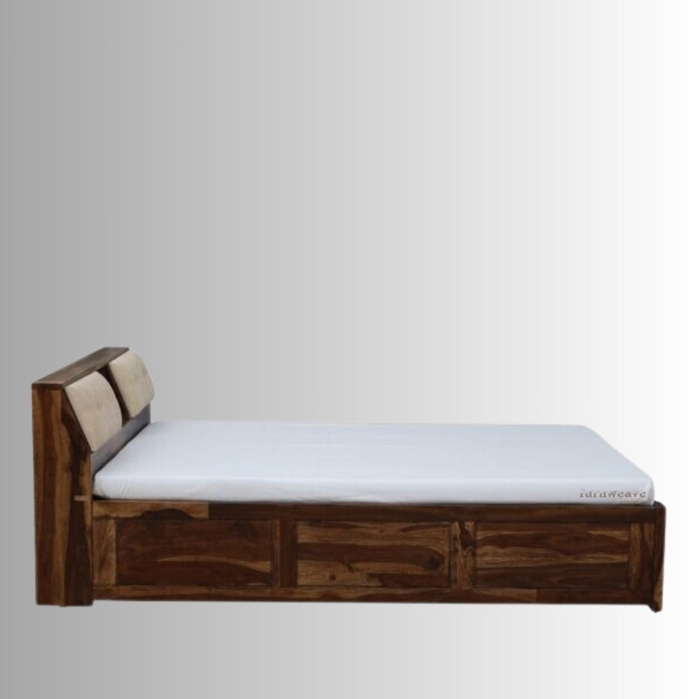 Ditar Solid Wood Essential Bed With Storage (Walnut)