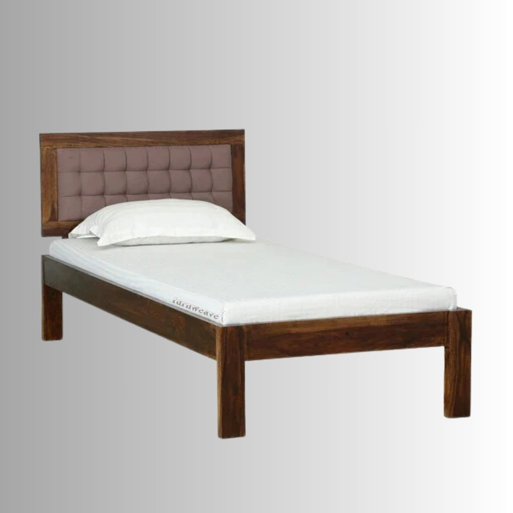 Sinva Solid Wood Upholstered Single Diwan Bed | buy wooden single bed online | Furnweave